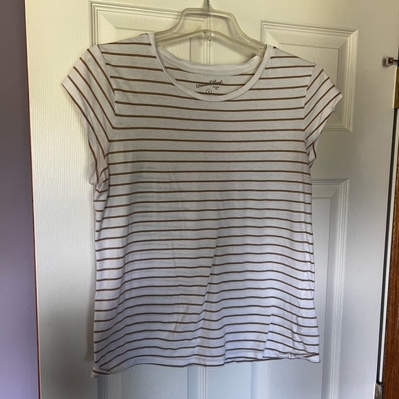Universal Thread White T-Shirt Women's Medium White Brown Stripes GUC - Picture 1 of 5
